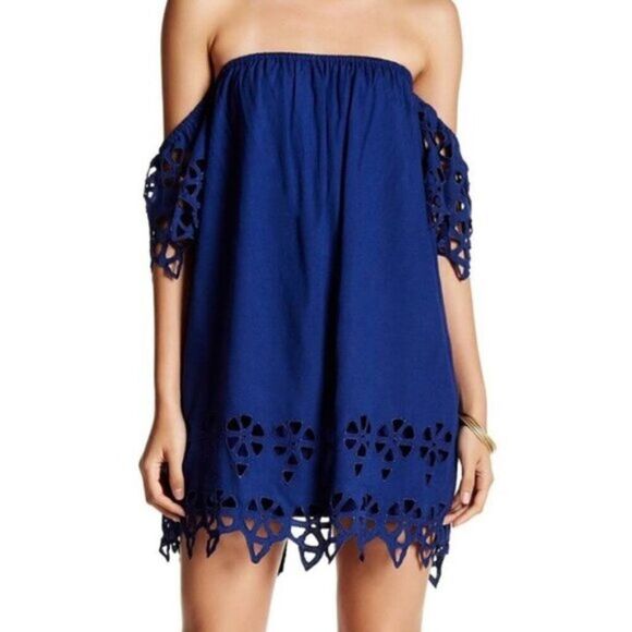 SALT + GRACE  sky blue cut out off shoulder boho dress coverup by Tiare Hawaii - Picture 1 of 8